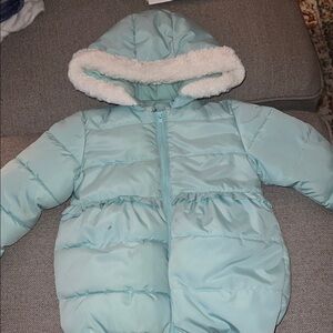 Gymboree Blue and White Puffer Coat with Quilted Design